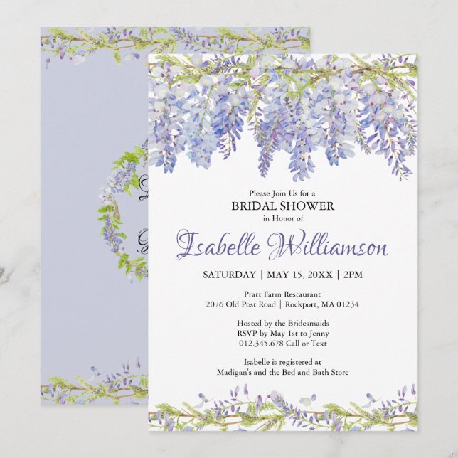 Purple Watercolor Floral Bridal Shower Invitations (Front/Back)