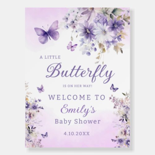 Purple Watercolor Floral Butterfly Baby Shower  Foam Board