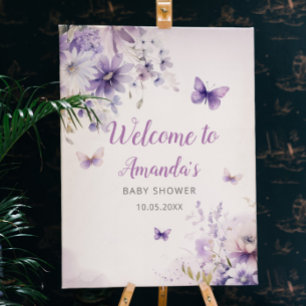 Purple Watercolor Floral Butterfly Baby Shower Foam Board