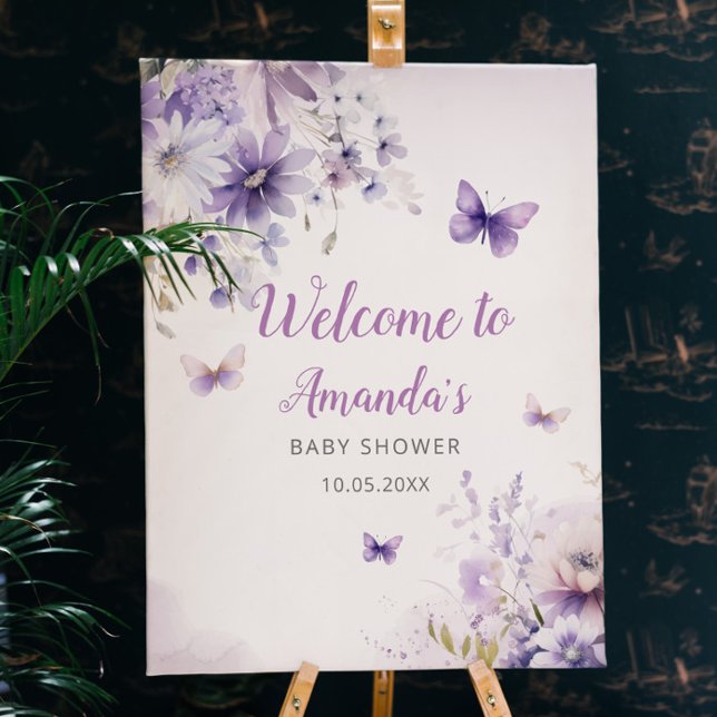 Purple Watercolor Floral Butterfly Baby Shower Foam Board (Creator Uploaded)