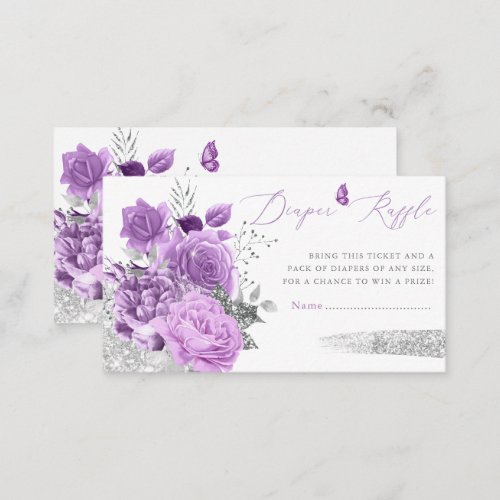 Purple Watercolor Floral Butterfly Diaper Raffle  Enclosure Card