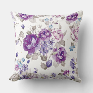 Purple Watercolor Floral Decorative Pillow