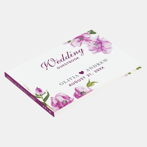 Purple Watercolor Floral Design  Guest Book