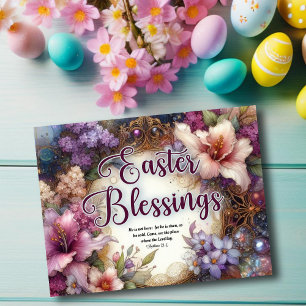 Purple Watercolor Floral Easter Blessing Christian Holiday Postcard