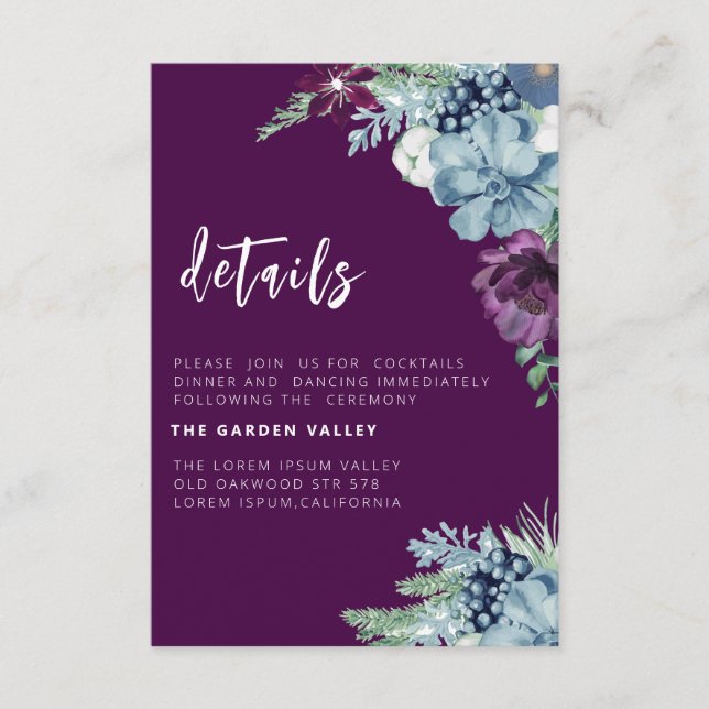 Purple watercolor floral elegant Wedding Enclosure Card (Front)