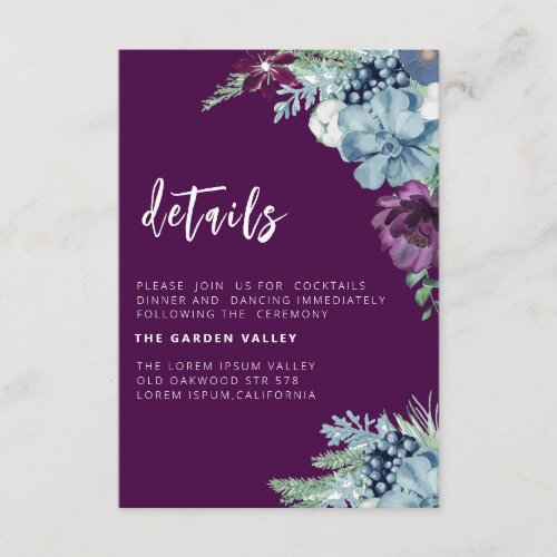 Purple watercolor floral elegant Wedding Enclosure Card