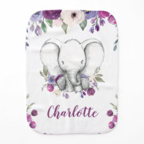 Purple Watercolor Floral Elephant Personalized Baby Burp Cloth Purple Watercolor Floral Elephant Personalized Baby Burp Cloth