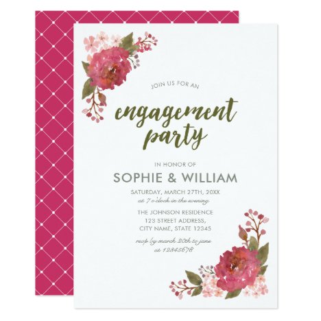 Purple Watercolor Floral Engagement Party Card