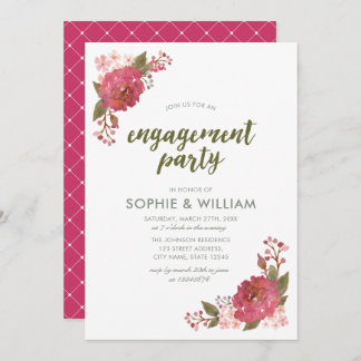 Purple Watercolor Floral Engagement Party Invitation
