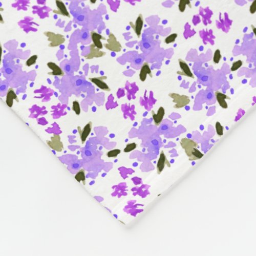 Purple Watercolor Floral Garden Fleece Blanket