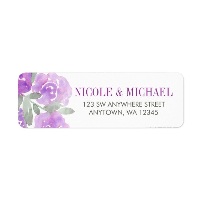 Purple Watercolor Floral Garden Label (Front)