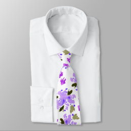 Purple Watercolor Floral Garden Neck Tie