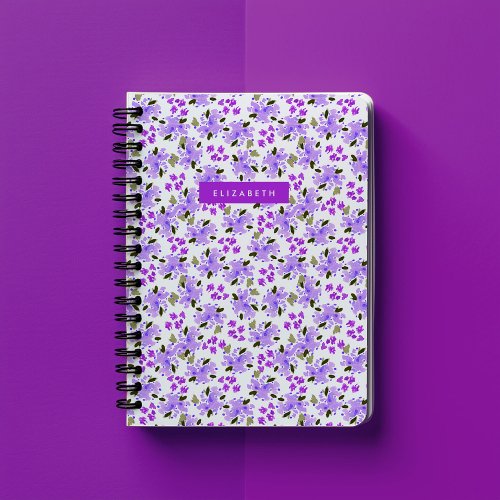 Purple Watercolor Floral Garden Personalized Notebook