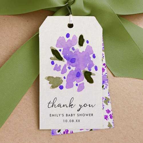 Purple Watercolor Floral Garden Thank You Gift Tags