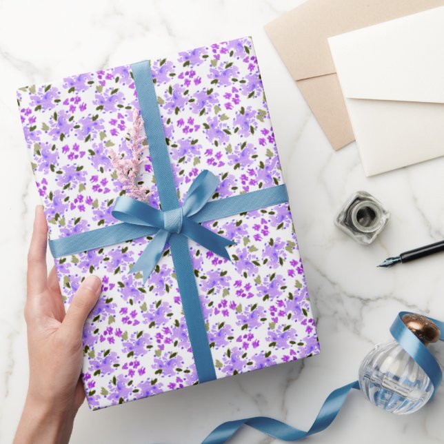 Purple Watercolor Floral Garden Wrapping Paper (Gifting)