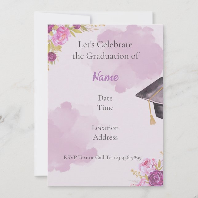 Purple Watercolor Floral Graduation Invite (Front)