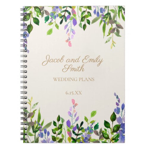 Purple Watercolor Floral Greenery Cream Wedding Notebook