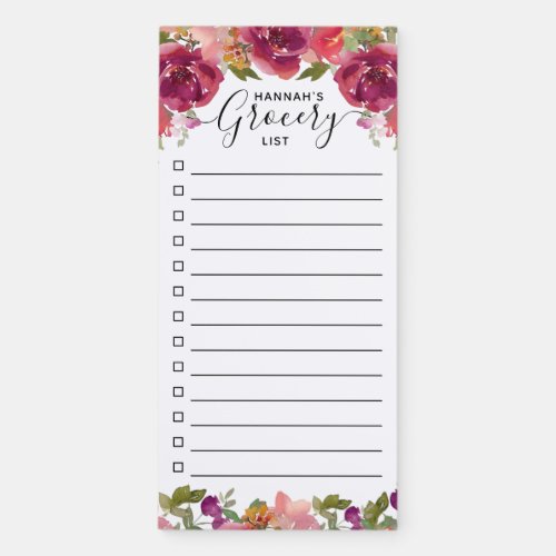Purple Watercolor Floral Grocery List Magnetic Notepad