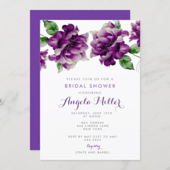 Purple Watercolor Floral Invitation by ThreeFoursDesign at Zazzle