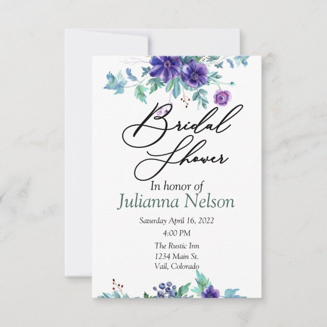 Purple watercolor floral  invitation (Front)