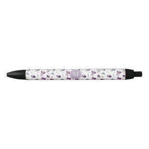 Purple Watercolor Floral Irises Pattern Monogram Pen