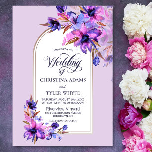 Purple Watercolor Floral Lavender Arch Wedding Invitation
