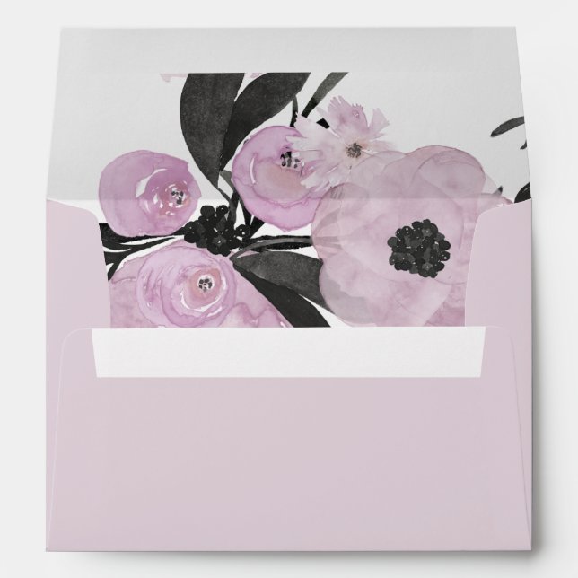 Purple Watercolor Floral liner wedding Envelope (Back (Bottom))
