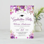 Purple Watercolor Floral Modern Graduation Party Invitation (Standing Front)
