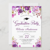 Purple Watercolor Floral Modern Graduation Party Invitation (Front)