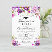 Purple Watercolor Floral Modern Graduation Party Invitation (Standing Front)