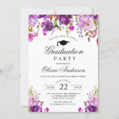 Purple Watercolor Floral Modern Graduation Party Invitation (Front)