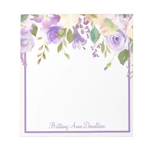 Purple Watercolor Floral Name Personalize Notepad