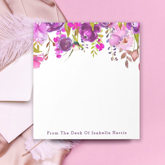 Purple Watercolor Floral Name Personalized Notepad (Creator Uploaded)