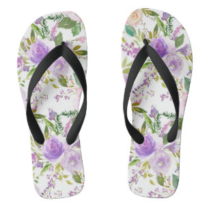 Purple Watercolor Floral Pattern Flip Flops