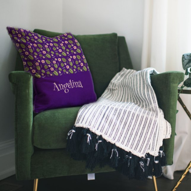 Purple watercolor floral pattern throw pillow (Creator Uploaded)