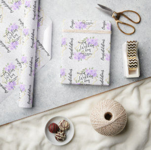 Purple Watercolor Floral - Personalize Wedding Wrapping Paper