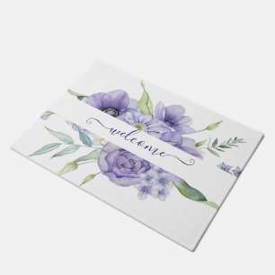 Purple watercolor floral personalized  doormat