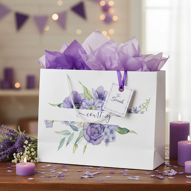 Purple watercolor floral personalized   large gift bag (Creator Uploaded)
