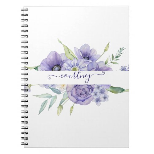 Purple watercolor floral personalized   notebook