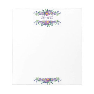 Purple watercolor floral personalized notepad