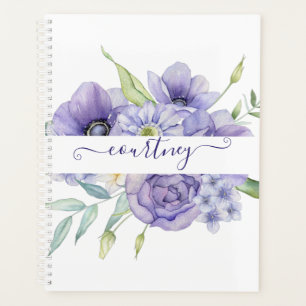 Purple watercolor floral personalized planner