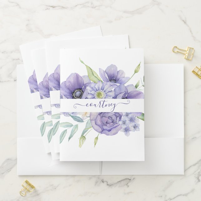 Purple watercolor floral personalized   pocket folder (In Situ)