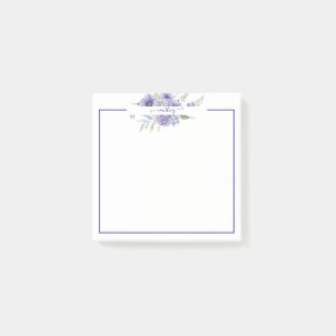Purple watercolor floral personalized post-it notes