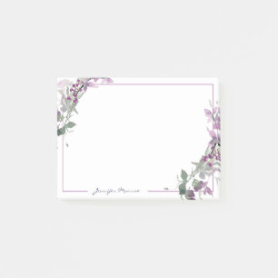 Purple watercolor floral personalized post-it notes