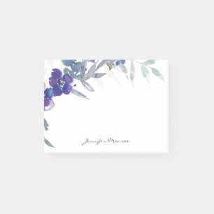 Purple watercolor floral personalized post-it notes