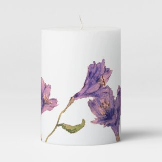 Purple Watercolor Floral Pillar Candle