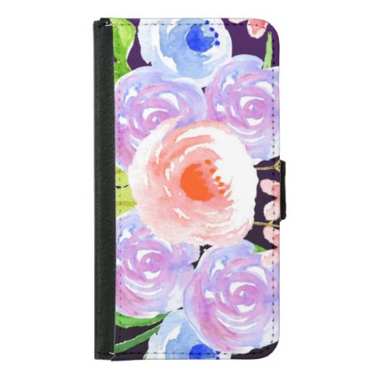Purple Watercolor Floral Pretty Flowers Samsung Galaxy S5 Wallet Case