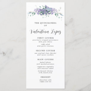 Purple Watercolor Floral Quinceanera Menu