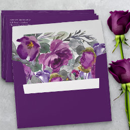 Purple Watercolor Floral Return Address Wedding Envelope