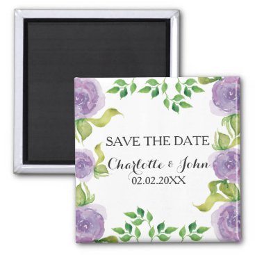 Purple watercolor floral save the Date Magnet